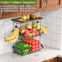 OKZEST 3-Tier Fruit Basket for Kitchen Counter with Banana Hangers, Countertop Organizer Fruit Bowls with Wood Top, Fruit Storage Basket Stand for Storage Potato Onion Bread Snack Fruit Veggie