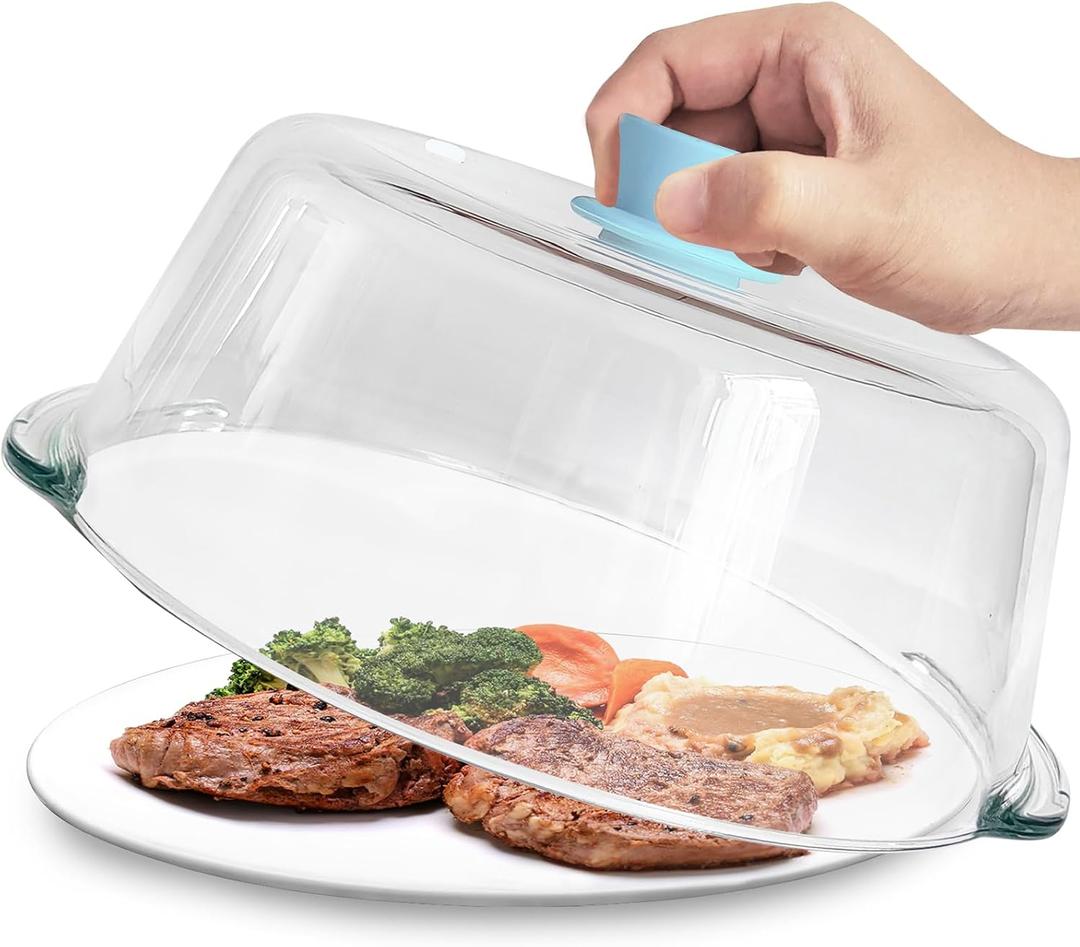 Glass Microwave Splatter Cover for Food Tall Microwave Cover with Silicone Knob 100% Food Safe 10in Plate Splatter Guard Lid With Vent Hole BPA Free Dishwasher Safe