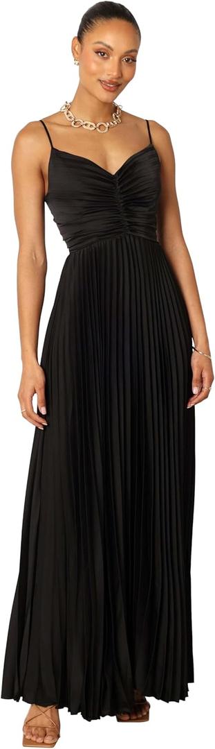 Petal & Pup Women's Naira Pleated Maxi Dress (6, Black)