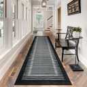 Wonnitar Washable Striped Black Runner Rug for Hallway 2'6"x8', Non-Slip Kitchen Runner Rug, Low Pile Minimalist Soft Rug Runner for Bedroom Hallway Bathroom Laundry Entryway (Black, 2'6" x 8')