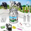 2-in-1 Upgrade 2.6Gal/10L Portable Electric Milker, Milking Machine for Cows and Goats with Food-Grade Stainless Steel Bucket, 4 Teat Cups and Pulsation Vacuum System for Farm,Ranch and Home Dairy Use