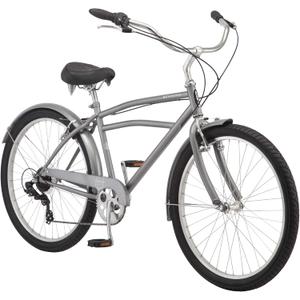 Schwinn Cruiser Bike, 26 Inch Bike for Women and Men, Beach Cruiser Bicycle, Linear Pull Brakes, Comfortable Padded Seat, Upright Riding Position, Adult Bicycle (17-Inch Frame, Grey)