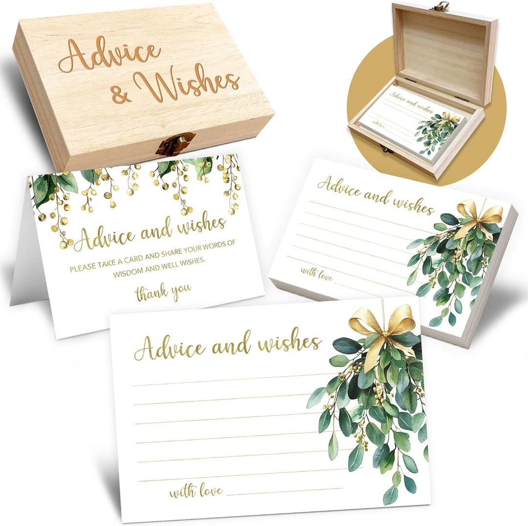 Christmas Advice and Wishes Cards Box - 50 Pcs Wedding & Baby Shower Advice Cards, Well Wishes Box for Graduation, Christmas, Birthday Party Decorations, Bridal Shower Games(Mistletoe) -A10