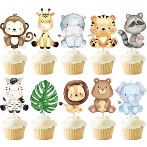 24pcs Jungle Animals Cupcake Toppers Decorations - Safari Theme Party Supplies for Zoo Wild Animal Birthday, Baby Shower