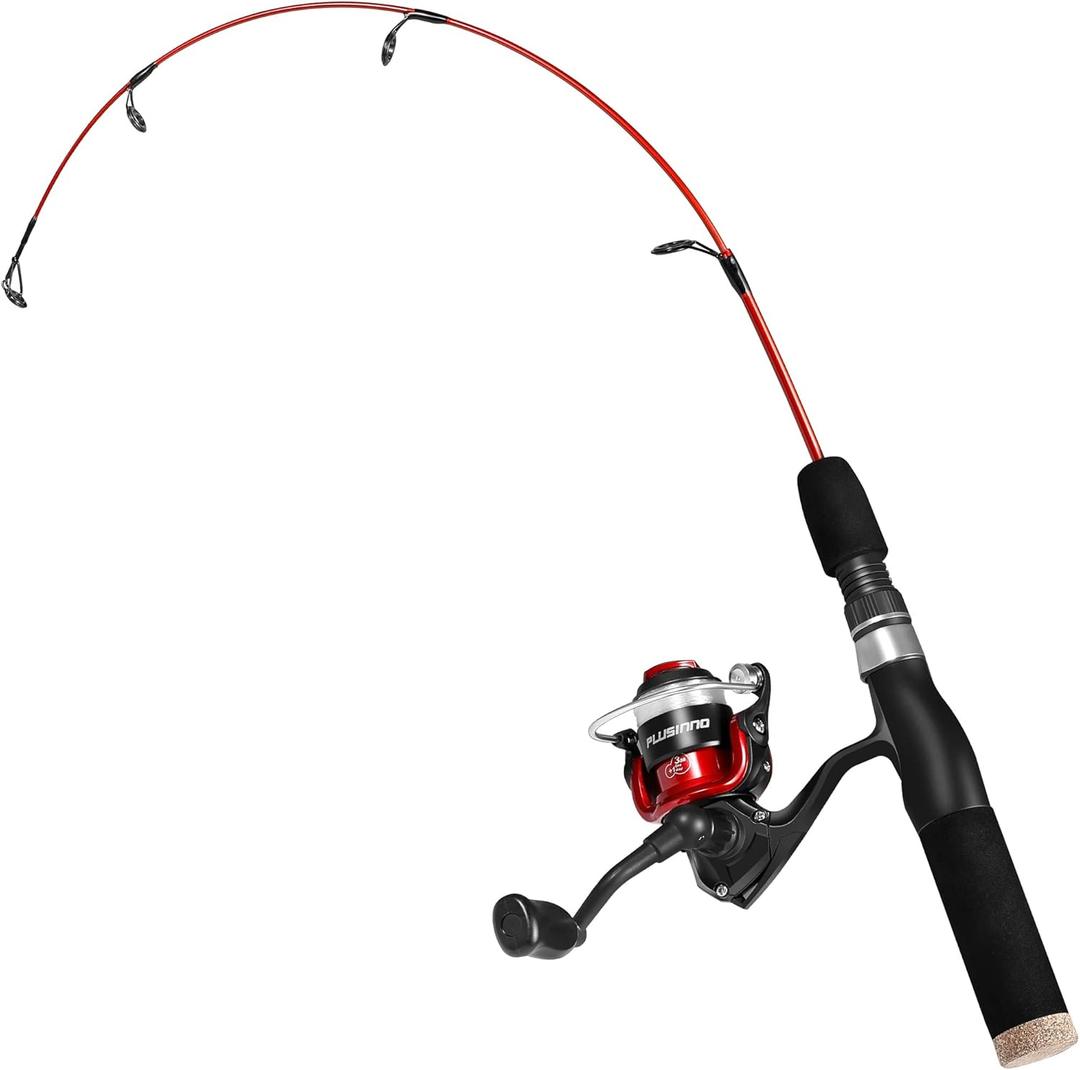 PLUSINNO Ultralight Winter Ice Fishing Rod Reel Combo 26/27/28 inch. Medium Light Fast Action Multi-Species Spinning Ice Fishing Pole Tackle Walleye Perch Panfish Bluegill-PP