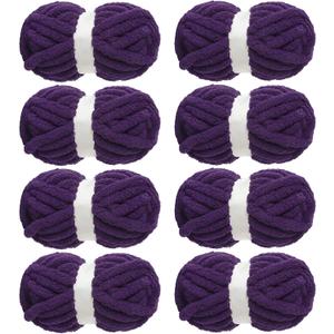 MABOZOO Chunky Yarn for Crocheting 8 Pack,Dark Purple Yellow Fluffy Jumbo Chenille Yarn,Soft Plush Yarn Bulky,Giant Thick Fuzzy Yarn for Hand Knitting or Arm Knitting (31.7 yds,8 oz Each Skein)