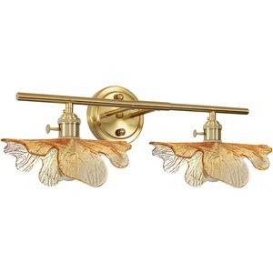 Bathroom Light fixtures Vintage Wall Sconce 2 Light Bathroom Vanity Light Gold Wall Sconce Lights Amber Glass Art Deco Vanity Lights Over Mirror for Bedroom Hallway Living Room