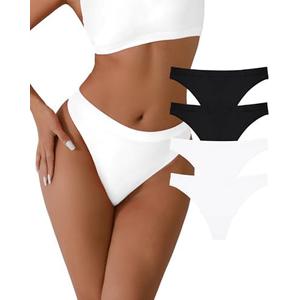 Jijivisha 4 Pack Seamless Women Underwear Thongs No Show Ladies Panties Breathable Sexy Low Rise Bikini Panties Size M