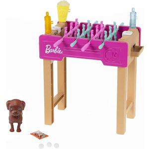 Barbie Mini Playset with Pet, Accessories and Working Foosball Table, Game Night Theme, Gift for 3 to 7 Years Old
