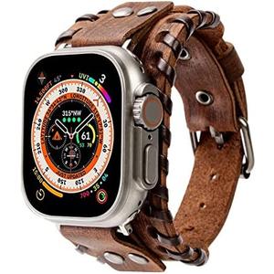KONAFEI Compatible with Apple Watch Band 49mm 46mm 45mm 44mm 42mm 41mm 40mm 38mm iWatch Ultra Series 10/9/8/7/SE/6/5/4/3/2/1 for Men Women, Leather Handmade Cuff Bracelet Woven Vintage Strap