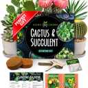 HOME GROWN Succulent & Cactus Seed Kit for Planting  [Enthusiasts Favorites] Premium Cactus & Succulent Starter Kit: 4 Planters, Drip Trays, Markers, Seeds Mix, Soil - DIY Gift Kits