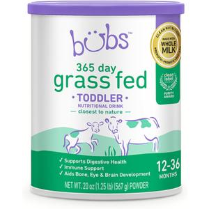 Bubs 365 Grass Fed Toddler Nutritional Drink, Non-GMO Whole Milk-Based Formula, for Kids 12-36 Months, 20 oz (EXP 02/07/28)