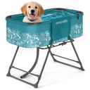 SereneLife Foldable Dog Bath Tub with Adjustable Height, 360° Access, Drain Hose & Storage Pockets – 130 lb Capacity Grooming Station for Indoor/Outdoor Use, Blue