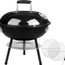 Charcoal Grill with 2 Grilling Racks, Joyfair 14 inch Small Portable BBQ Grill with Locking Lid for Outdoor Camping/Patio/Backyard Barbecue/Tabletop Cooking, Enamel Coated & Dual Vent System (Black)