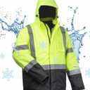 toolant 100% Waterproof Safety Jackets for Men, Hi Vis Reflective Work Jackets, Construction Rain Coats for Cold Weather (Large, Yellow)