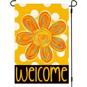 2 x RABUSOFA Summer Floral Garden Flag 12x18 Inch Double Sided Outside, Polka Dots Welcome Seasonal Yard Outdoor Decoration Small