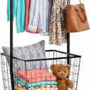 ALIMORDEN Rolling Laundry Cart with Hanging Rack & Extra Large Basket,Black