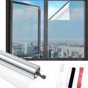 Window Film, Window Privacy Film with Free Installation Tools, One Way Daytime Privacy Window Film Static Cling Reflective Heat Control Window Tint for Home Office (Silver, 29.5 Inch X 13.1 Feet)
