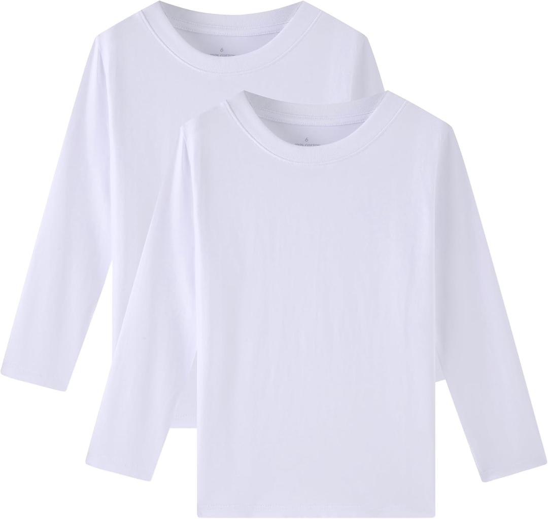 Huata Boys Long Sleeve T-Shirt Unisex Crewneck Kid Tee (White)