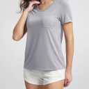 ODODOS Women's Short Sleeve T-Shirts with Pocket - Ultra Soft Relaxed Tee Casual Lounge Yoga Tops, Light Gray, Small