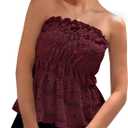 PRETTYGARDEN Women's Boho Tube Tops 2025 Summer Strapless Off Shoulder Eyelet Smocked Peplum Trendy Going Out Bandeau Top (XL)