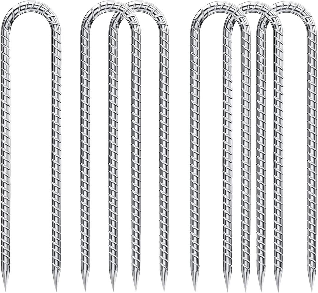 Rebar-Stakes-12-Inch-Galvanized, U Hook Trampoline Stakes 6 Pack Ground Anchors Tent Stakes Heavy Duty for Plants Anti-Rust Landscape Fabric Stakes Artificial Turf