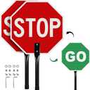 2 Pack Stop Go Sign with Metal Handle, 13"x13" Double Sided Stop/Go Traffic Sign, Rust Free Reflective Aluminum, Fade & Weather Resistant, Waterproof, UV Protected, Easy to Mount and Read