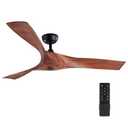 VONLUCE Ceiling Fan No Light with Remote, 52 inch Modern Ceiling Fan, Indoor Low Profile Ceiling Fan with 3 Blades Noiseless 6-Speed Reversible DC Motor for Farmhouse Bedroom Living Room, Walnut