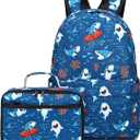 CAMTOP Backpack for Kids, Boys Preschool Backpack with Lunch Box Toddler Kindergarten Shark School Bookbag Set (Y028-2 Shark-Navy Blue)