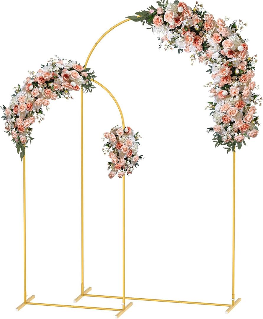 Metal Arch Backdrop Stand Set - Set of 2 (7.2ft/6.0ft), Gold Wedding Stand with Stable Base, Elegant Backdrop Cover for Party, Birthday, Baby Shower, Graduation, Easy to Assemble