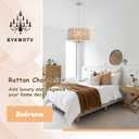18.9'' Hand Woven Rattan Chandelier, 5-Light Brushed Nickel Chandelier Rattan Pendant Light Fixture, Boho Wicker Farmhouse Chandeliers for Dining Room Bedroom Living Room Foyer