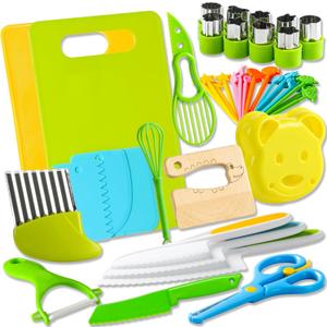 46Pcs Kids Knife Set for Real Cooking: Montessori Kitchen Tools for Toddlers, Kitchen Toy for 3 4 5 6 7 8 9 10 Year Old Boys Girls Birthday Gifts