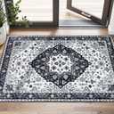 2x3 Rug,Boho Vintage Oriental Washable Rugs,Collapsible Area Rug for Bedroom, Entryway, Kitchen, Bathroom (Black)