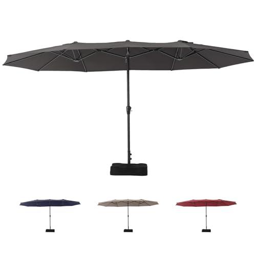 PhoenixCrest 15FTx9FT Large Patio Umbrellas,Patio Double-Sided Umbrella With Base and Crank,Outdoor Rectangle Market Umbrella for Patio, Lawn & Garden and Poolside,Dark Gray
