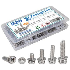 920Pcs Machine Screws Nuts and Bolts Assortment Kit,M36mm10mm16mm20mm Phillips Pan Head Assorted 304 Stainless Steel Bolts, Nuts, Flat washers, and Spring washers