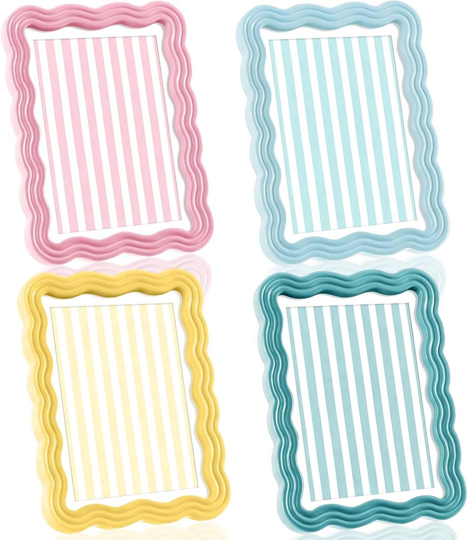 Novabright 4 Set 5 x 7 Colorful Scalloped Picture Frame Maximalist Decorative Picture Frames with Glass Front Wavy Trim Art Table Wall Hanging Whimsical Home Decor Gift (Pastel)