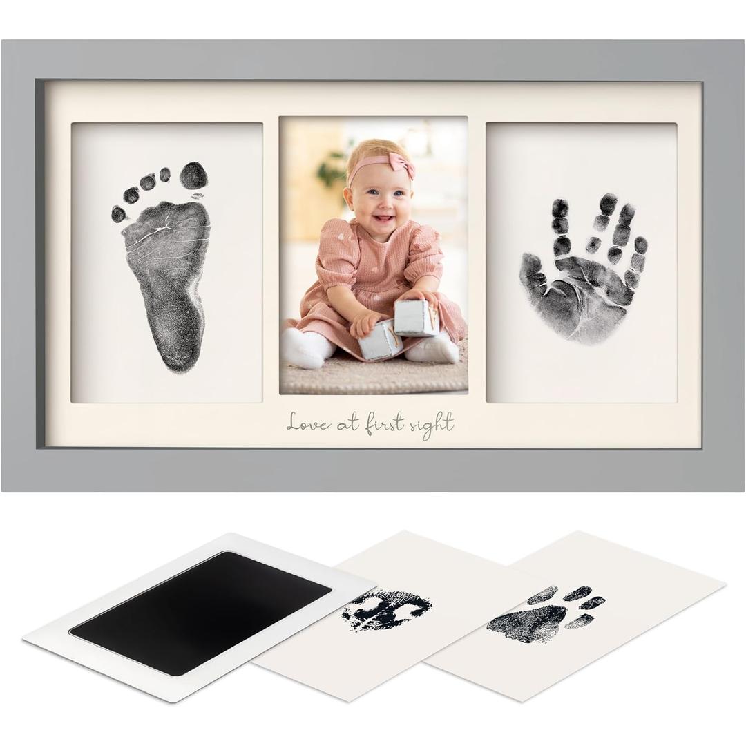 Inkless Hand and Footprint Kit, Boy, Girl, Newborn Keepsake - No Mess Ink Pad for Baby Handprint, Clean Touch Paw Print Kit for Dog Picture Frame, Personalized Baby Christmas Shower Gifts (Cloud Gray)