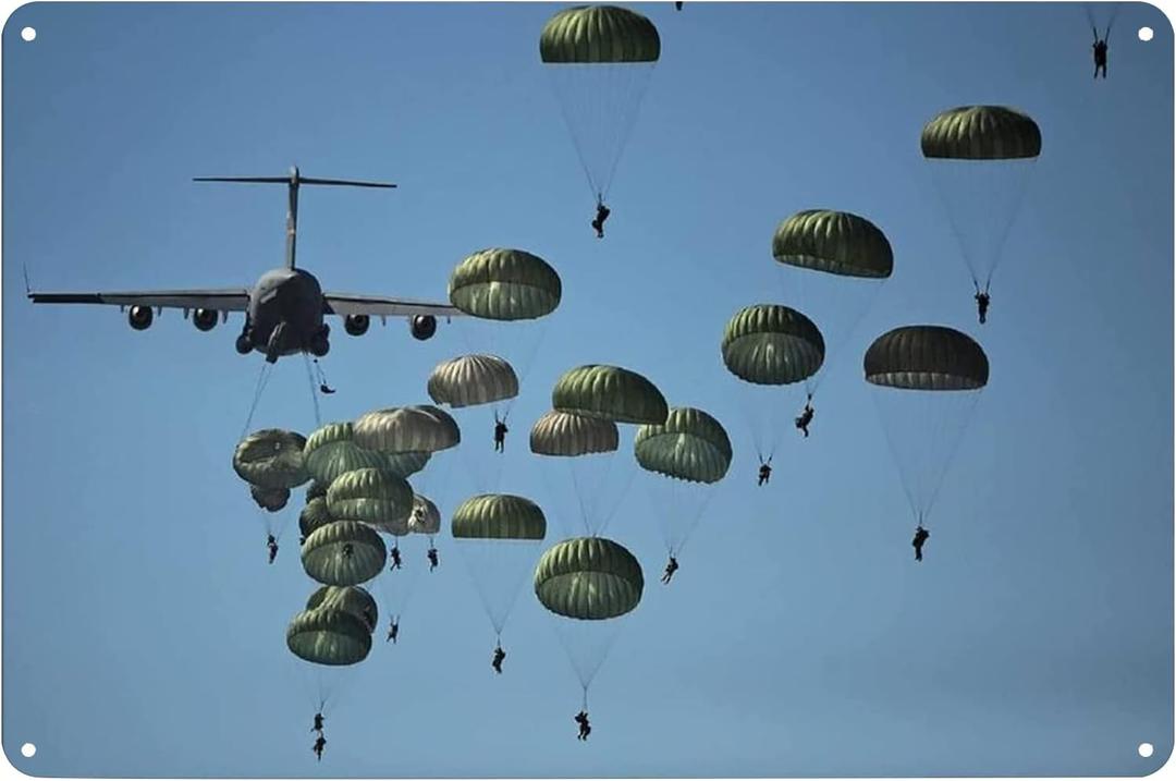 82ND Us Army Airborne Background Poster Metal Tin Sign Wall Art Plaque Decor for Home Bar Pub Cafe Club Living Room Bedroom 8x12 Inch