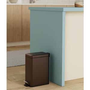 Homie Soft Close, Slim Trash Can 3.2 Gallon with Anti - Bag Slip Liner and Lid, Use as Mini Garbage Basket, Slim Dust Bin, or Decor in Bathroom, Restroom, Kitchen, or Bedroom (Bronze)