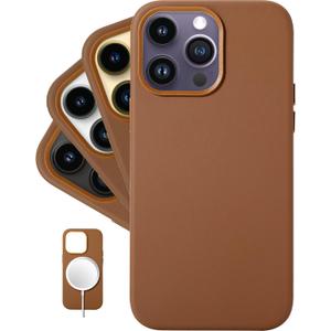 LONLI Classic - (for iPhone 14 Pro Max) - European Nappa Leather Case - Smoothen and Soften Over Time - Compatible with Magsafe - Saddle Brown