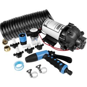 WASSERMANN 12V DC Washdown Pump Kit, 7.5GPM 80PSI, 5-Chamber Self-Priming Diaphragm Pump with Pressure Switch, Coiled Hose, Spray Nozzle for Boat Marine Yacht Freshwater Garden RV