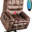Phoenix Home Large Power Lift Recliner with Massage and Heat for Elderly, Heavy Duty & Safety Motion Reclining Mechanism, Ergonomic Electric Wider Chair with USB Port, 2 Hidden Cup Holders, Brown2