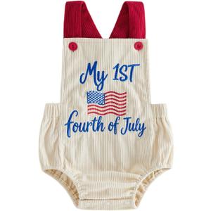 FYBITBO Newborn Baby Boy Girl 4th of July Outfit My 1st 4th of July American Flag Romper Onesie Cute Summer Clothes (White)