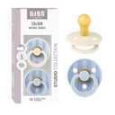 BIBS Pacifiers - Studio 2 Pack | Round Nipple Baby Pacifier | BPA Free Natural Rubber Latex Soother | Made in Denmark | Size 0+ Months | Block Baby Blue Dusty Blue