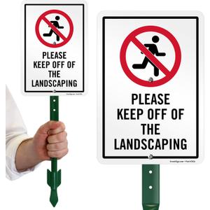 SmartSign 10 x 7 inch Please Keep Off Of The Landscaping LawnPuppy Yard Sign and 18 inch Stake Kit, 40 mil Laminated Rustproof Aluminum, Red, Black and White, Set of 1, Made in USA