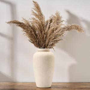 Large Ceramic Rustic Vase, 11 inch Minimalist Decorative Farmhouse Tall Vase for Home Decor, Living Room, Shelf Decor, Enterway, Wedding, Table Decoration, White