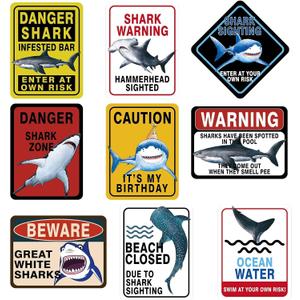WERNNSAI Shark Birthday Party Decorations - 9 PCS Blue Shark Party Decoration Signs for Kids Boys Under The Sea Birthday Supplies Ocean Shark Signs Decor for Ocean Themed Baby Show Summer Party