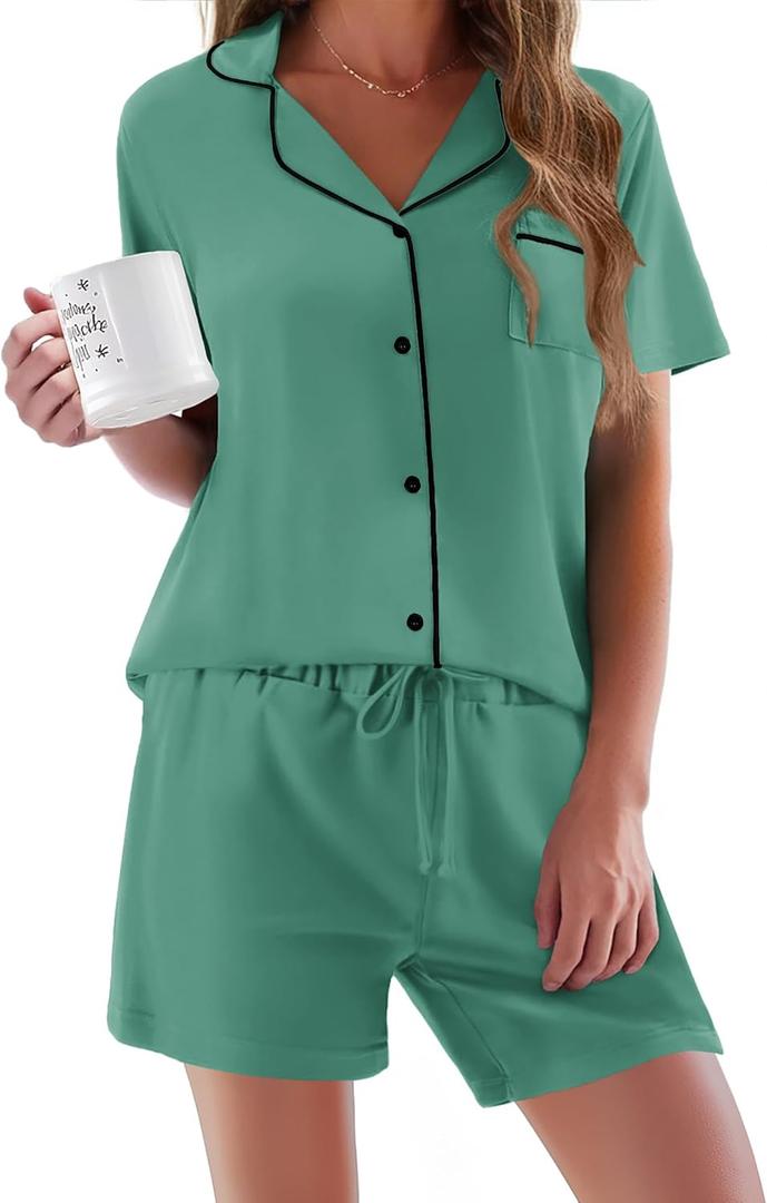Ekouaer Pajamas Set for Women Short Sleeve Sleepwear Button Down Pjs Soft 2 Piece Lounge Sets Size XL