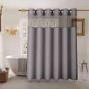 Inhousolu Stall No Hook Shower Curtain with Snap in Fabric Liner Set Waffle Weave 230GSM Weighted Hem, Waterproof & Washable Bathroom Curtain Spa Luxury with Mesh Top Window 36" W x 72" L Grey