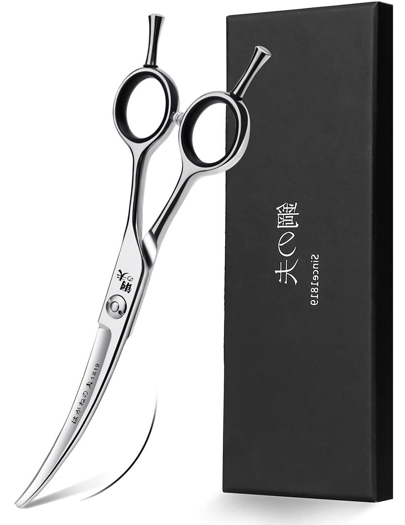 6" Hair Cutting Scissors Professional Curved Grooming Scissors for Small Dogs Cat & Hairstyle Barber Haircut Shears Japanese Stainless Steel Silent Adjustable Tension Removable Soft Ring